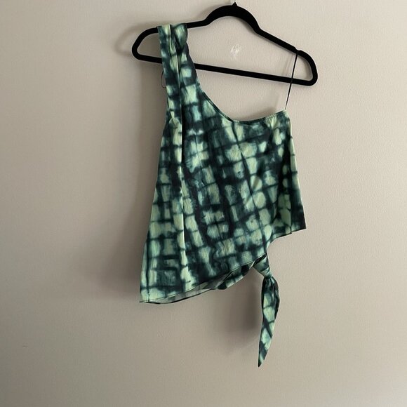 Zara Women S Green Tie Dye Printed Knot Hem Asymmetrical One Shoulder Top NWT - Picture 12 of 12